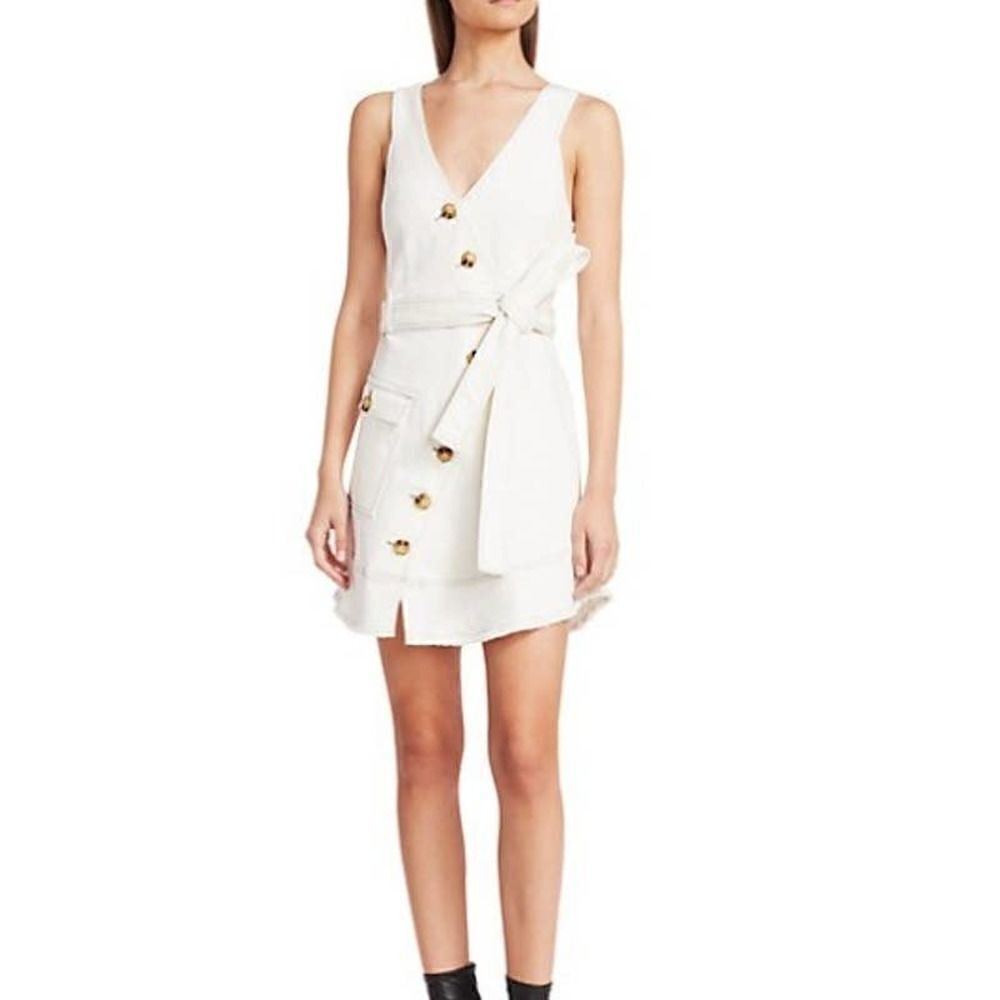 NWT Derek Lam 10 Crosby Asymmetric Belted A-Line Denim Dres Sz. 6